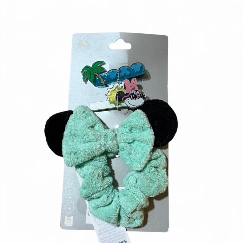 Disney Minnie Mouse summer Disney parks scrunchie with black ears mint green bow